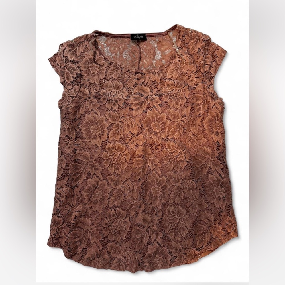 Eclipse Women's Floral Lace Blouse - Tan